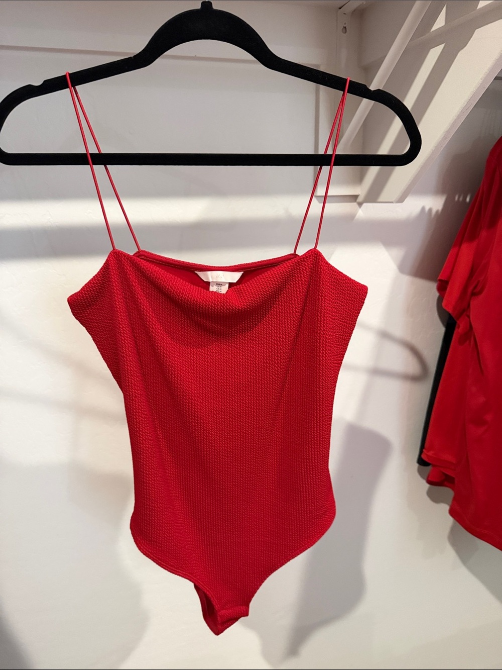 H&M Red Textured Spaghetti-Strap Bodysuit